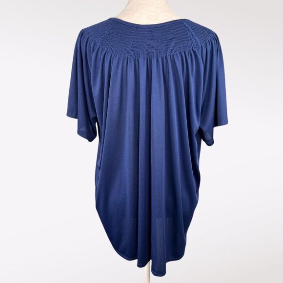 VTG Sara Morgan Blue Smocked Short Sleeve V-Neck Top Size Medium - Picture 5 of 8